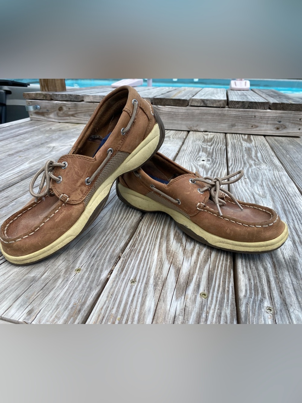 Sperry Chestnut Brown Leather Boat Shoes with Cream Midsoles